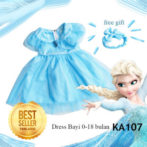 Gaun Dress Baju Elsa Frozen Bayi Perempuan 12 Bulan Sampai 18 bulan Baju Bayi Cewek 6 Bulan Disney Princess Import GRATIS PITA KAP107