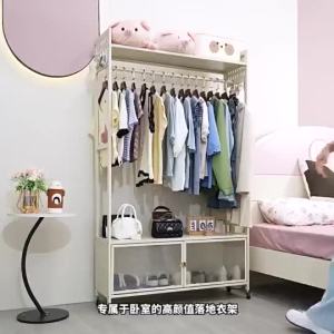 Clothes Rack Wardrobe Hanging Movable Floor Standing Clothes Storage Bedroom Simple Coat And Hat Rack