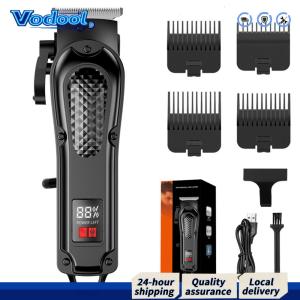 Professional Mens Hair Clipper with LED Display for Precise Grooming Cordless Rechargeable Barber Tool Black