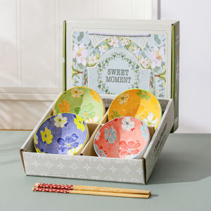 ชุดถ้วยชามเซรามิกแบบพิมพ์ลายดอกไม้สดใส สามารถให้เป็นของขวัญหรือของที่ระลึกได้ ขนาด4.5นิ้ว ทำจากเซรามิกอย่างพิถีพิถัน ล้างทำความสะอาดง่าย LOVE FAMILY