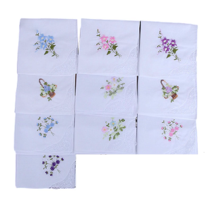 10pack Elegant Flower Embroidery Cotton Handkerchief Multipurpose Handkerchief for Sensitive Skin Care