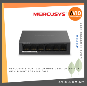 Mercusys MS106LP 4 Port POE 10/100 Mbps + 2 100mbps Uplink Network Poe Switch 40Watt 250m MS106LP
