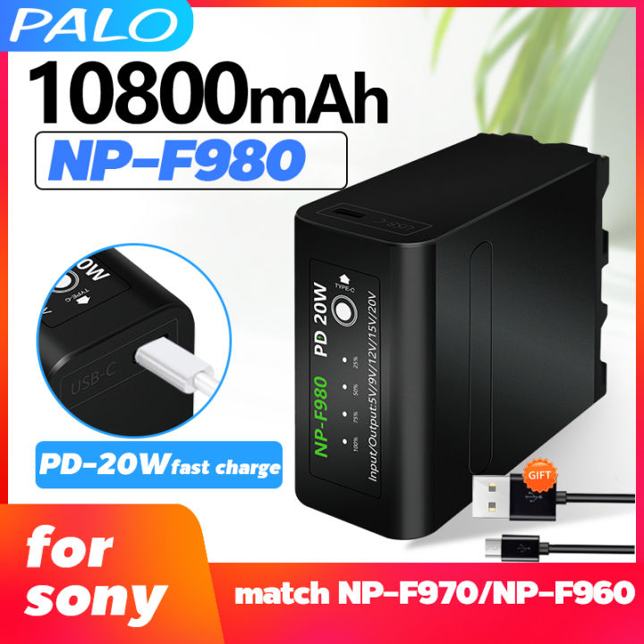 Batteria Da 10800mAh Per Sony NP-F970/F980/F960/F950/F930/F550/F750 – Ricarica USB-C, Con Custodia Portaoggetti Per Batterie E Schede SD