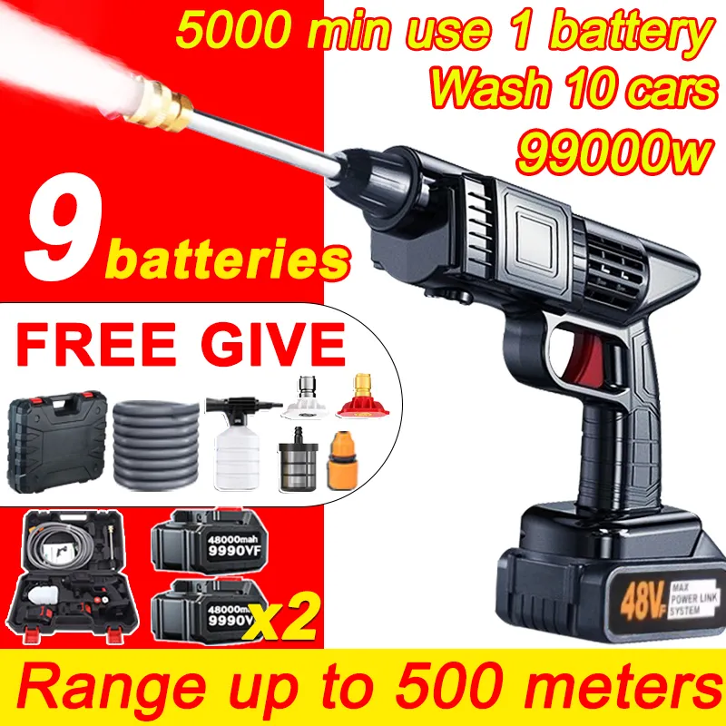 Portable Cordless Pressure Washer Car Wash Machine 48VF Lithium Battery  Power Spray Water Gun Spray Gun Garden Sprinkler