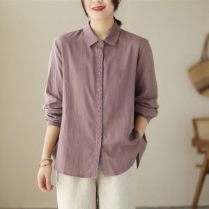 Luckin hàng hiệu cho phụ nữ áo Cardigan cổ điển áo ôm dáng rộng dài tay may ren áo vải lanh cotton cho nữ áo phong cách mới mùa xuân và mùa hè