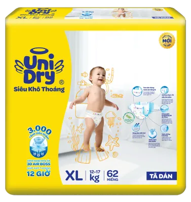 Combo 4 Tã dán UniDry Siêu khô thoáng gói Super Jumbo mới size M76/L68/XL62
