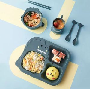 ✅100% Original Amz 6pcs/set Wheat Bamboo Fiber Baby Cute Tableware Children Dinner Plate