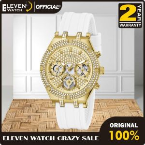 [Promo] Jam Tangan Wanita Guess GW0407L2 Heiress Gold Glitz Dial White Silicone Strap Original Garansi 2 Tahun [✔COD][100% Authentic]