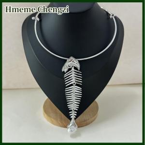 Hmeme Novelty Design Alloy Big Fish Bone Pendant Choker Necklace For Women Fashion Exaggerated Necklace Jewelry Accessories Gift