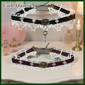 Caile สร้อยคอแนวสตีมพังค์สไตล์โกธิคประดับริบบิ้นลูกไม้สร้อยคอคอสำหรับเทศกาลคริสต์มาส