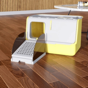 SWEET Anti Tracking Cat Litter Ramp with Drawer Adjustable Height Non Slip Drawer Baffles Step Stool Practical Stable Cat Litter Catcher for Cat House