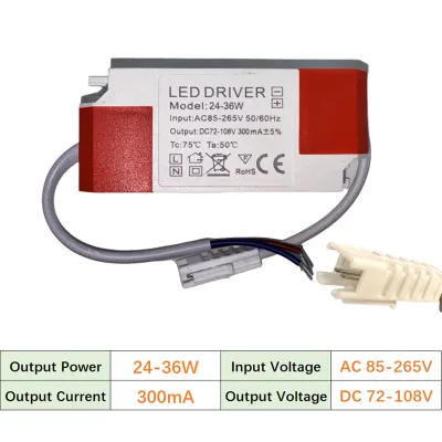 LED Driver 1-3W 4-7W 8-12W 18-24W 24-36W Constant Current 300mA AC 85-265V Output 3-108V DC Connector Power Supply LED Ceiling Lamp