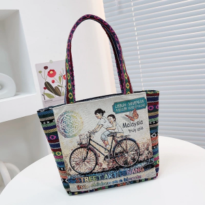 ALENADAY - Tas Wanita Tote Bag Bahu Kanvas Terbaru Penutup Resleting Gaya Vintage BAG01