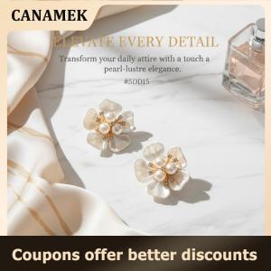 【 CANAMEK 】 Pearl Flower Button Cover Rhinestone Embellished Clips Detachable Cufflinks Button Cover For Women Dress Shirts Crafting DIY