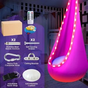 Sacesr Glowing Portable Hanging Chair LED Hammock Inflatable Suspended Children Single Hammocks Plush Indoor Swing Hammocks with Light 5B8Q6