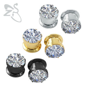 1 Pair 4-16MM Big CZ Crystal Ear Plugs Tunnels Stainless Steel Ear Gauges Double Flared Screw Fit Ear Expenders Flesh Stretchers Gifts Body Piercing Jewelry