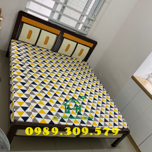 GIƯỜNG SẮT HỘP VUÔNG 4X8 CAO CẤP - GIƯỜNG MÀU NÂU SỌC VÀNG