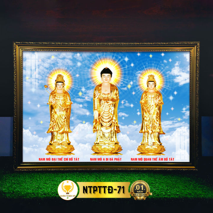 Tranh Phật Treo Tường Tây Phương Tam Thánh Đứng Có Đèn CHÂN THIỆN MỸ ...