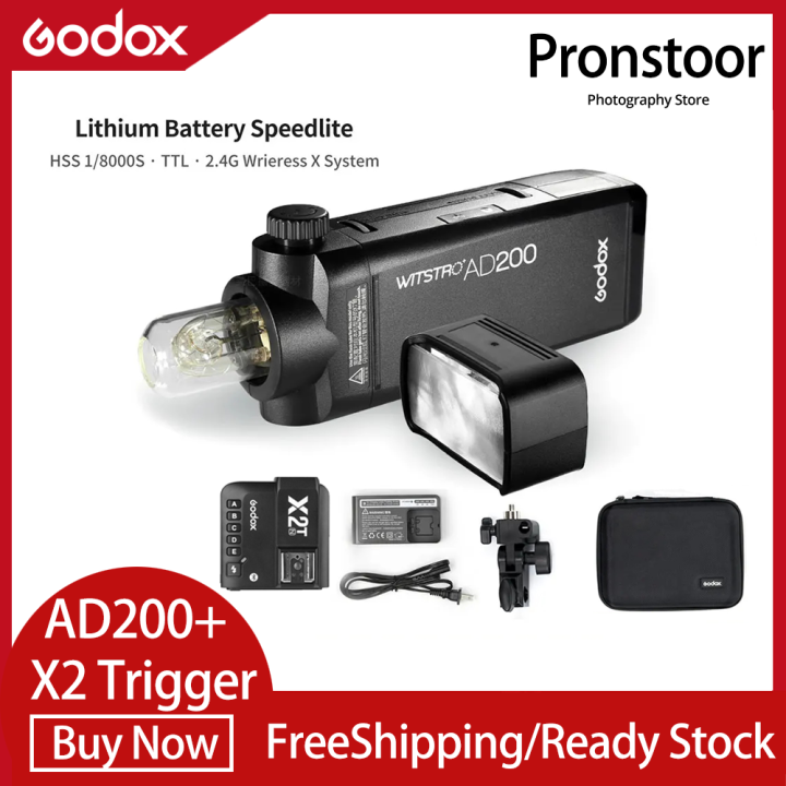 Godox 200Ws AD200 TTL 2.4G HSS 1/8000S กระเป๋ากลางแจ้งแสงแฟลชหัวคู่กับ ...