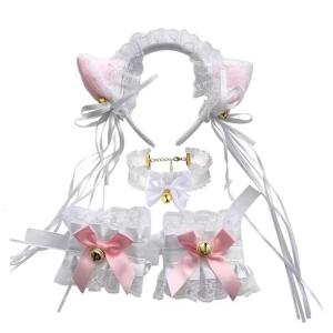 ที่คาดผมหูแมวคอสเพลย์ฮาโลวีนและโชคเกอร์/ ข้อมือเสื้อลายลูกไม้/หางคอสเพลย์อุปกรณ์งานปาร์ตี้เครื่องแต่งกายน่ารักสำหรับผู้ใหญ่1ชุด