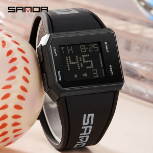 SANDA Mens Fashion Square Sports Electronic Watch Silicone Strap Waterproof Luminous Chrono Digital Men Watch
