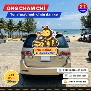 Tem Dán Xe Ong Mật Lái Ô Tô Vàng Đen Chibi Dễ Thương Sticker Hoạt Hình Dán Ô Tô Xe Máy Chống Nước