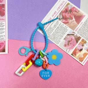 🔥🔥🔥fenglin 1 Piece Cute Little Flower Key Ring Creative Candy Color Flower Heart Keychain Bag Pendant Accessories