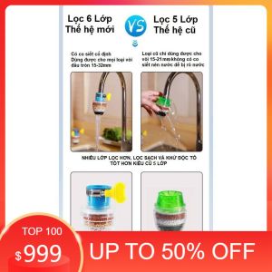 Đầu Lọc Nước Trực Tiếp Tại Vòi 6 Tầng Lọc V4 - Lọc Nước Mini 6 Tầng Có Co Tăng Giảm Gắn Được Mọi Loại Vòi