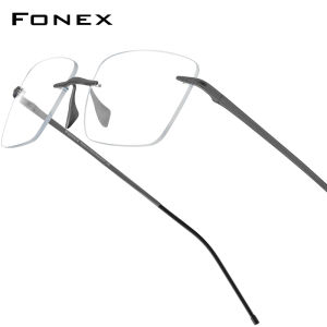 FONEX ไทเทเนียมไร้ขอบบริสุทธิ์กรอบแว่นสำหรับผู้ชายแบรนด์ดีไซน์สี่เหลี่ยมน้ำหนักเบาพิเศษญี่ปุ่นคุณภาพสูงไร้กรอบแว่นสายตา85853