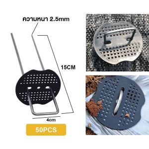 หมุดยึดผ้าคลุมวัชพืช 50PCS หมุดยึดU+แผ่นยางพลาสติกยึดหมุด วัดหนักรูปตัวยูสวนเดิมพัน ชุบสังกะสีภูมิทัศน์ลวดเย็บกระดาษสำหรับทอดสมอภูมิทัศน์ผ้าชลประทานท่อ