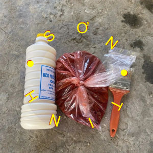 Combo nữa kí màu đỏ CHU Y tươi 1 chai keo để sơn chậu (tặng thêm 1 cọ quét) để sơn chậu kiểng