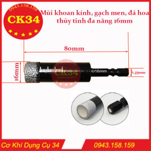 Mũi khoan kínhgạch menđá hoathủy tinh 16mm đa năng chuôi lục giác