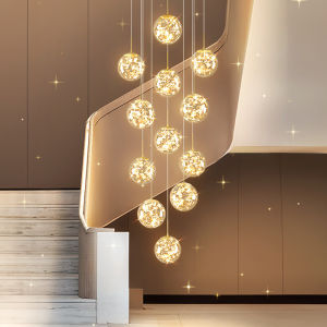 Starry Sky Staircase Lamp – Crystal Ball LED Chandelier for Modern Home Decor | Elegant Stair Lighting