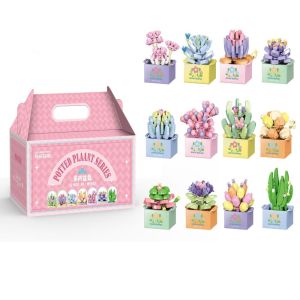 AODDO Tự làm Khối xây dựng chậu hoa Trang trí cây để bàn trong nhà Cô Gái gạch đồ chơi trẻ em Đồ chơi bó hoa vĩnh cửu Đồ chơi giáo dục Bộ khối xây dựng mọng nước