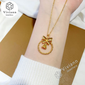 Viviann Original Bow Bell Hollow Pendant Gold-Plated Long-lasting Color Necklace Jewelry Vintage Pendant Butterfly Necklace for Women Charm Choker Necklaces Boho Jewelry Christmas Gift