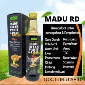 Madu RD Madu Ramuan Hitam Pahit Gamat Gold Plus Daun Bidara Daun Insulin Habbatussaudda Sambiloto Propolis 470 gram Obat gula darah kolesterol asam urat paru paru tbc kesemutan jantung ginjal dll