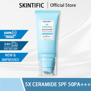 SKINTIFIC 5x Ceramide Serum Sunscreen SPF50+PA++++Repair Barrier Skincare UV Protection Tinted Sunscreen Hyaluronic Acid ,Light in texture and not greasy 50ml