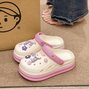 ISARO การ์ตูนน่ารักกระต่ายหูใหญ่รองเท้าหลุม2025ใหม่แพลตฟอร์มเพิ่มความสูงปิดรองเท้าแตะและรองเท้าแตะ