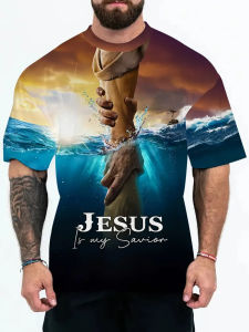 [Local Stock] VCC Jesus Christ Pattern T-Shirt For Men Holy Mother And Son 3D Print Tees Summer Loose Short Sleeve T Shirts O-Neck Tops Streetwear