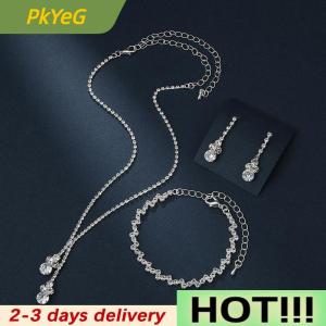 PkYeG 3Pcs Fashionable Womens Jewelry Set With Zircon Earrings Necklaces Bracelets Wedding Decoration