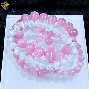 Premium Grade Cat Eyes Pink White Selenite Bracelet