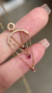 UBESTNICE Romantic Real 18K Solid Yellow Gold Jewelry AU750 Natural Diamonds Gemstone Ruby Tassel Pendants for Necklaces women