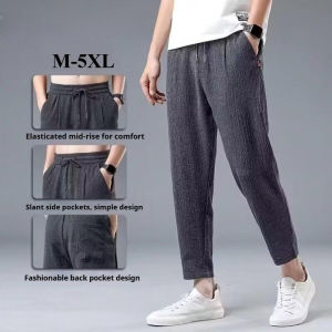 Z1BEE 2025 Mens Summer Lightweight Linen Pants Loose Fit Straight Leg Breathable Quick Dry Elastic Waist Solid Color Casual Trousers