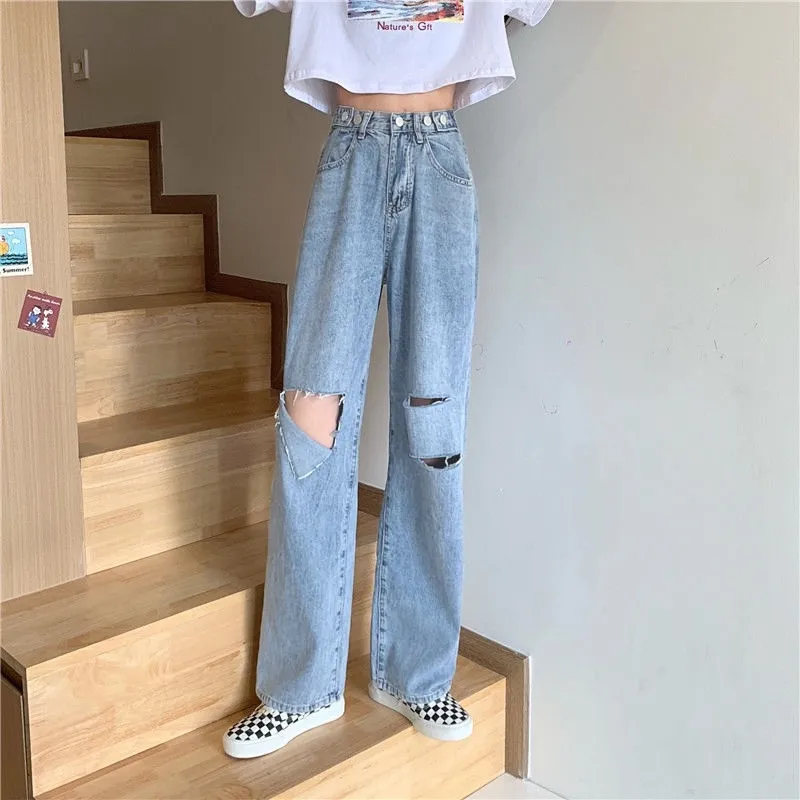 Wide-leg Trendy Pants Women洋气宽松时尚牛仔裤女, Women's Fashion