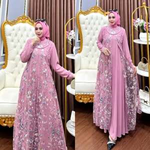 Terbaru Baju Gamis Brokat Diandra Dress Ceruty Mix Tille Garden Fashion Wanita Lebaran 2025 Kekinian