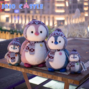 JOJO CASTLE Cute Fluffy Hair Penguin Plush Toy Stuffed Cartoon Animals Plushies Scarf Hat Dressing Penguin Doll Toys for Children Xmas Gift