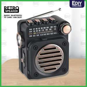 【 Mini Radio With Antenna 】 Rechargeable Retro Speaker FM SW AM Bluetooth USB TF Card MP3 Player LED Torchlight Flashlight Powerful Bass Portable Wireless Pocket 收音机 PuXing Flash Torch light