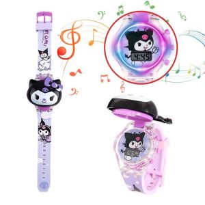 LINSBAYWU SANRIO Kuromi นาฬิกาแอลอีดี เรืองแสงกลางคืน การ์ตูน3D นาฬิกาอิเล็กทรอนิกส์นาฬิกา ที่มีคุณภาพสูง ที่ส่องสว่างส่องสว่าง ของขวัญสำหรับเด็ก/นักเรียน สำหรับเด็กๆ