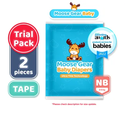 Moose Gear Baby Tape Diaper NEWBORN TRIAL PACK 2pcs Super Absorbent No Leaks (IMPROVED)