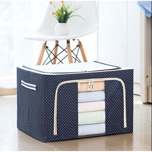 Oxford cloth clothing storage box Clear Window foldable built-in steel frame Dust-proof and Moisture-proof storage box wardrobe storage bag stackable Oxford cloth luggage storage cabinet with lid sealable storage box